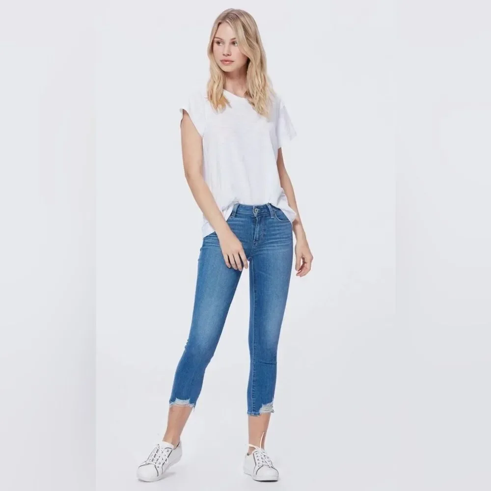 PAIGE Skyline Skinny Crop Jean North Star Distressed Medium Wash Size 24 New‎